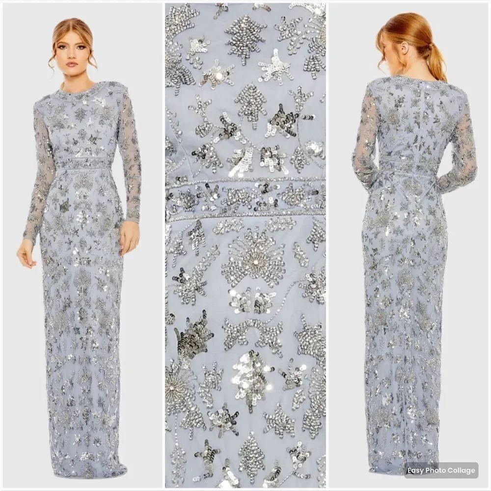 MAC DUGGAL 93939 Womens High Neck Long Sleeve Embellished Column Gown Dress